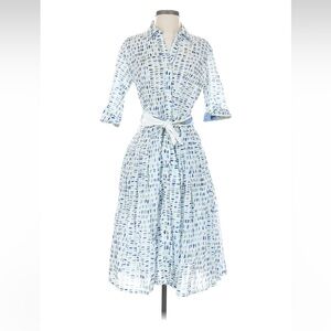 DIZZY LIZZIE Mrs. Maisel Shirt Dress Blue Print Belt Pockets Small Nautical